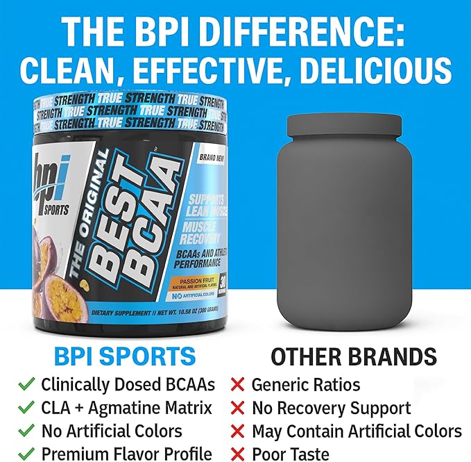 BPI Sports Best BCAA Powder - Muscle Recovery Support - Branched Chain Amino Acids | Building Blocks of Protein and Muscle - Post Workout Recovery – Hydration - Passion Fruit, 30 Servings