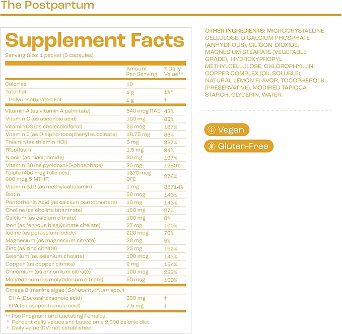 The Postpartum - Vitamins to Fuel Your Fourth Trimester - Formulated by Doctors with Nutrients to Support Hormones& Recovery - DHA (Omega-3), Iron, Choline, B12-30-Day Supply (HSA/FSA Eligible)