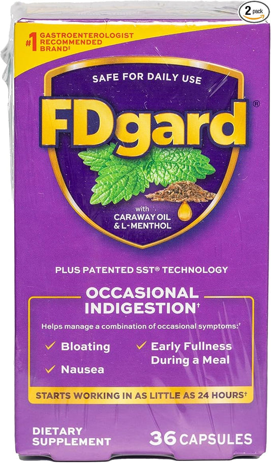 FDgard Gut Health Supplement, Indigestion, Nausea & Bloating, Upset Stomach, 72 Capsules