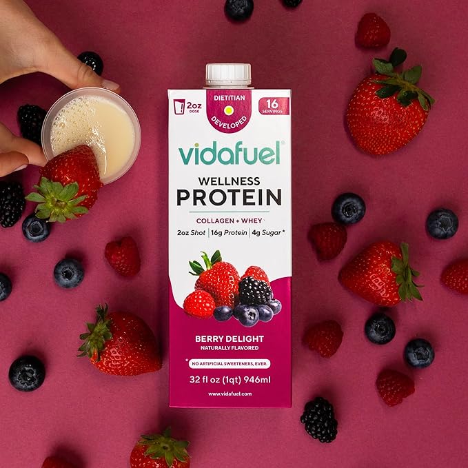 Protein Drink, 16g Protein Per 2oz Shot, 32 fl oz Carton, Berry, Collagen and Whey Drink, No Artificial Sweeteners