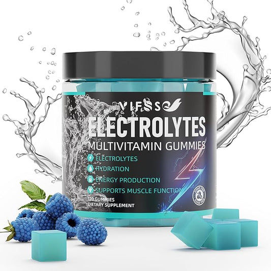 Electrolytes Gummies No Sugar, 120 Chewable Electrolyte Gummies with 6 Electrolytes for Runners and Endurance Sports, Refreshing Blue Raspberry, Hydration Electrolyte Chews, 1 Pack