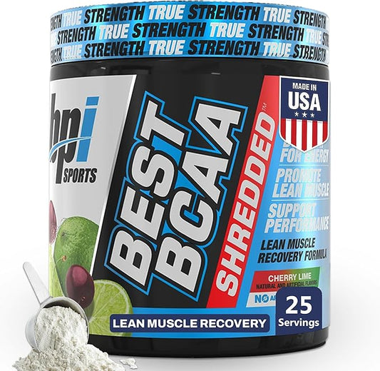 BPI Sports Best BCAA Shredded - Caffeine Free Thermogenic Recovery Drink, Lean Muscle Building BCAA Powder for Women and Men, Preworkout BCAAs Amino Acids Drink- Cherry Lime - 25 Servings