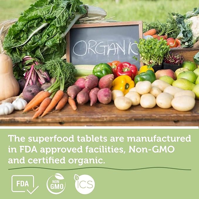 Organic Superfood Greens Fruits and Veggies Complex - Dietary Supplement with 14 Greens &14 Vegetables with Alfalfa Rich in Antioxidants Organic Ingredients Non-GMO (120 Count Pack of 2)