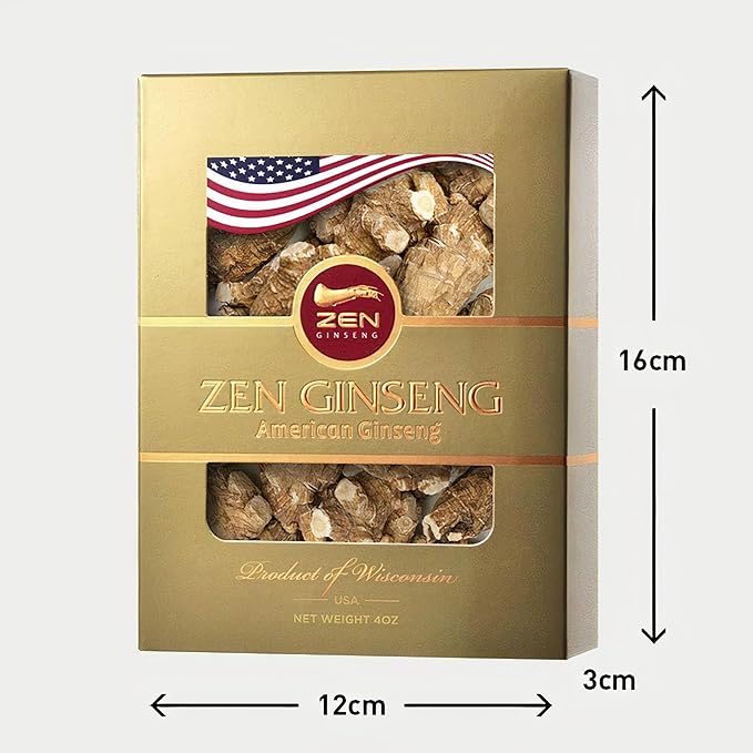 Premium Quality of Extra Large Round - American Wisconsin Ginseng Root (4oz/Box) Boosts Energy, Performance & Mental Health for Men & Women. ZenGinseng USA