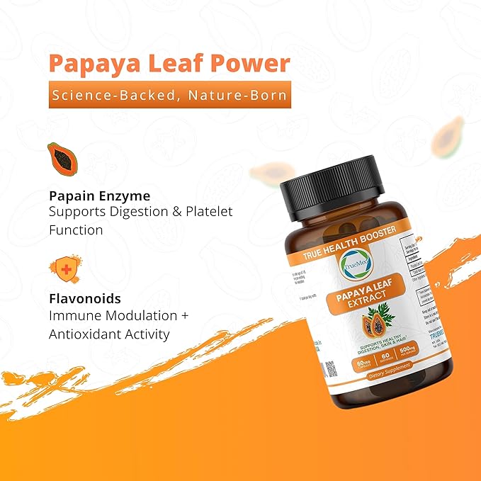 Papaya Leaf Extract 500 mg for Hair, Skin with 4X Extra Strength Support Blood Platelet with 60 Capsules for 60 Days Supports Digestive Health & Natural Antioxidant