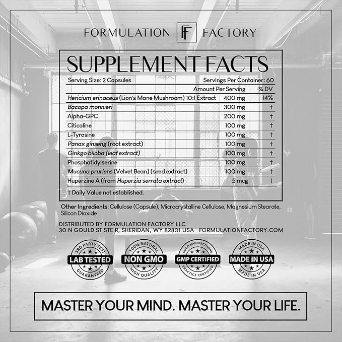 BOSS Mode 10-in-1 Nootropic Cognitive Enhancement Supplement, Focus & Memory Booster, Featuring Lion’s Mane, Bacopa Monnieri, Alpha-GPC, Ginseng & More 240 Capsules (2 Pack)