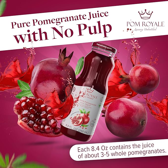 Pure Pomegranate Juice No Pulp, 8.4 Ounce Glass Bottle (Pack of 15), Cold Pressed Juice, Not from Concentrate, Non-GMO, No Sugar Added, Gluten Free, Kosher Certified, Preservative Free