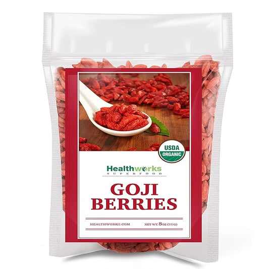 Healthworks Superfoods Organic Dried Goji Berries - 8 Oz - 1 Pack - Vegan and Non-GMO -Certified Organic Raw Sun-Dried Goji Berries