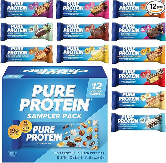 Pure Protein Variety Pack - 12 Count Box | 20g High Protein, Gluten-Free, On-the-Go Snack | Ideal Pre & Post-Workout Fuel | Low Sugar, Great Taste!