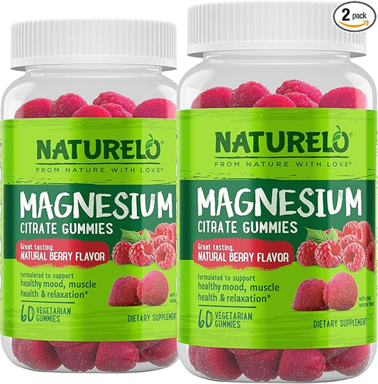 NATURELO Magnesium Citrate Gummies - for Calm & Relaxation Support, Natural Berry Magnesium Gummies, 60 Vegetarian Gummies (Pack of 2)