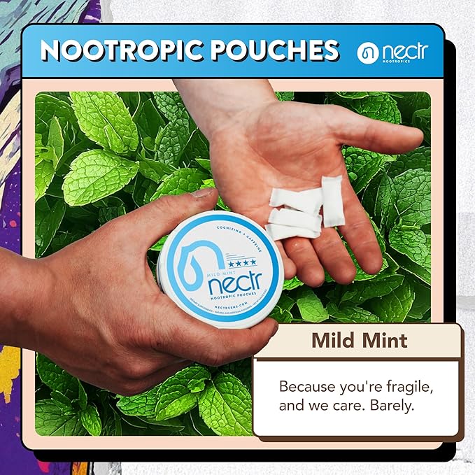Nectr Nootropic Energy Pouches, Focus & Energy, Mild Mint, Cognizin 62.5 mg, Caffeine 30 mg, 16 Pouches, Neuro Support, Sugar Free, 1 Can