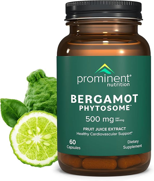 Prominent Nutrition Bergamot Phytosome, Clinically Researched Vazguard Citrus Bergamot Extract for Cholesterol and Heart Health Support, Enhanced-Absorption Supplement, 500 mg, 60 Capsules