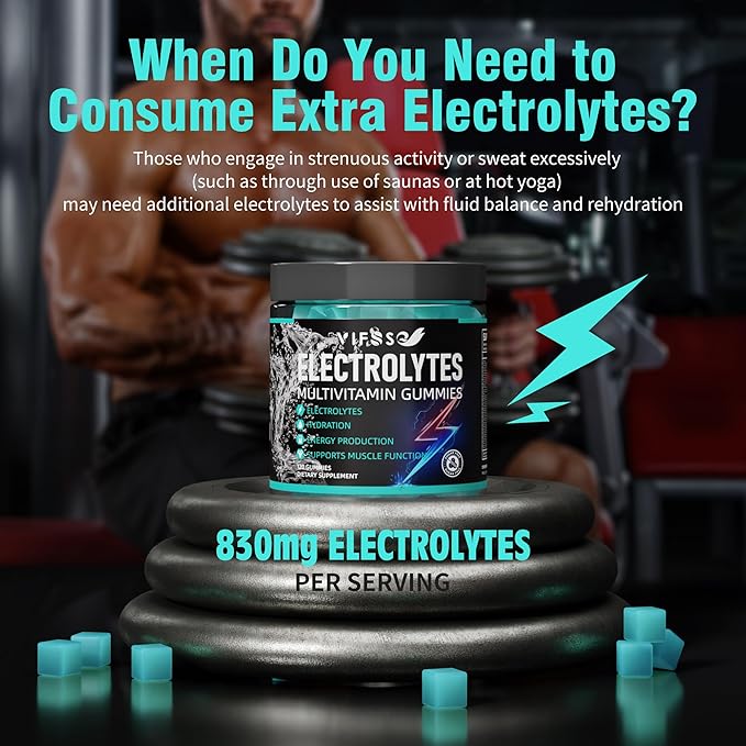 Electrolytes Gummies No Sugar, 120 Chewable Electrolyte Gummies with 6 Electrolytes for Runners and Endurance Sports, Refreshing Blue Raspberry, Hydration Electrolyte Chews, 1 Pack