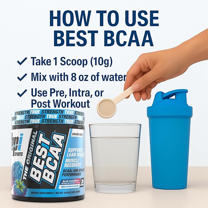 BPI Sports Best BCAA - BCAA Powder - Branched Chain Amino Acids - Muscle Recovery - Muscle Protein Synthesis - Improved Performance – Hydration – Blue Raspberry - 60 Servings - 21.12 Oz