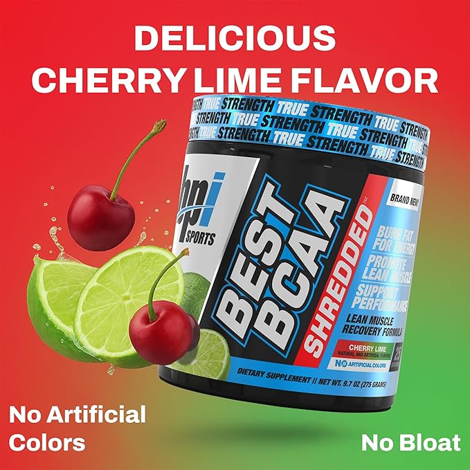 BPI Sports Best BCAA Shredded - Caffeine Free Thermogenic Recovery Drink, Lean Muscle Building BCAA Powder for Women and Men, Preworkout BCAAs Amino Acids Drink- Cherry Lime - 25 Servings
