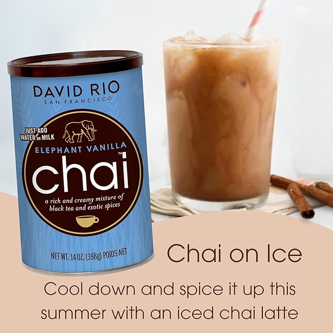 Elephant Vanilla Chai Tea Latte Mix, 64 Oz, Black Tea, Organic Spices, Dairy Free, Serve Hot or Cold, Just Add Water or Milk, 64 Servings, Perfect for Food Service