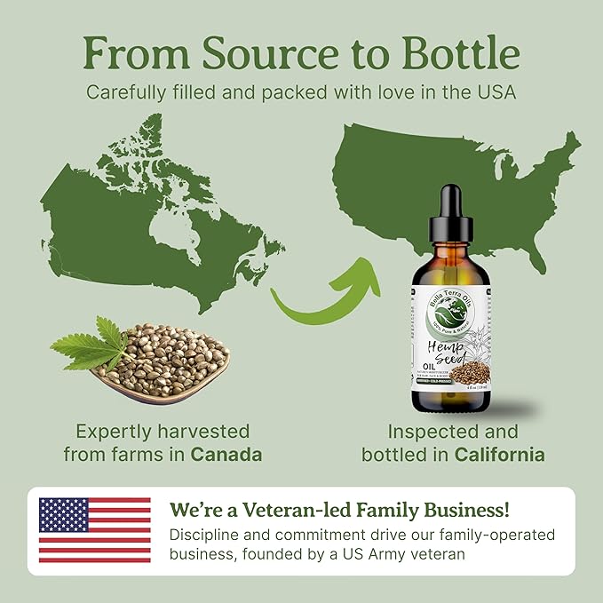 Bella Terra Oils - Hemp Seed Oil 8 oz - Cold-Pressed & Nutrient-Rich, Infused with Phytosterols, Potassium & Calcium for Skin & Hair Care