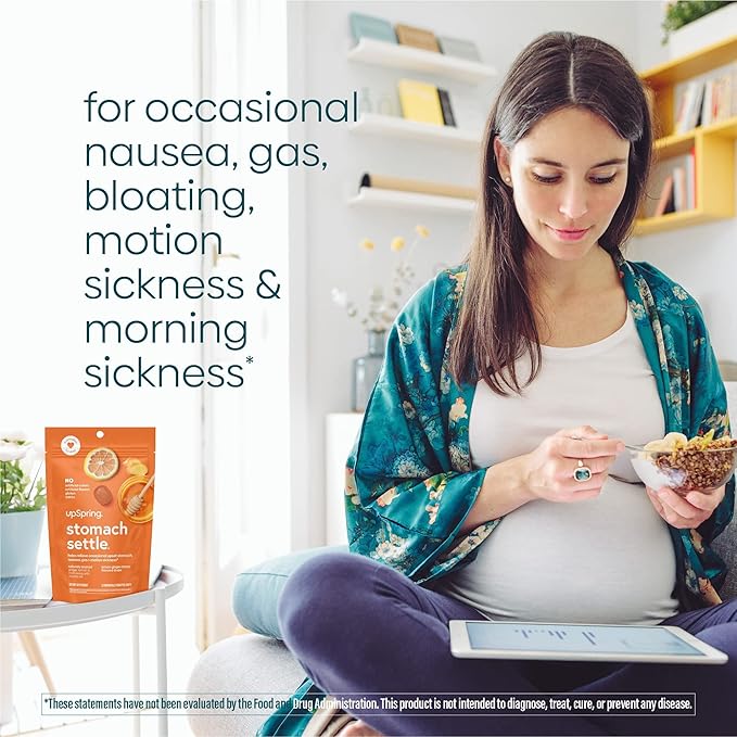 UpSpring Stomach Settle Drops for Occasional Nausea Relief and Morning Sickness with Ginger, Lemon, Spearmint, and B6. Individually Wrapped Drops, 55 Ct(Packaging May Vary)