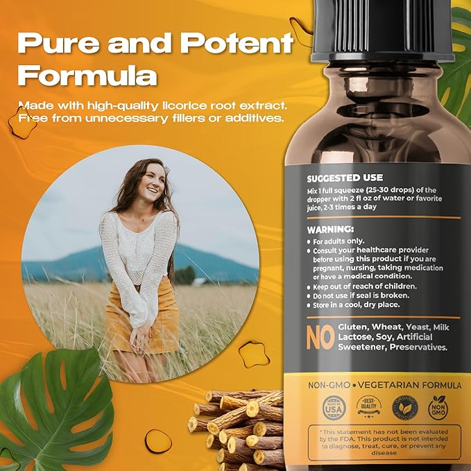 FabLab Licorice Root Extract - Herbal Immune Support- Glycyrrhiza Glabra Supplement for Digestion Restore Respiratory Health Fatigue -Non-GMO (4 FL OZ)