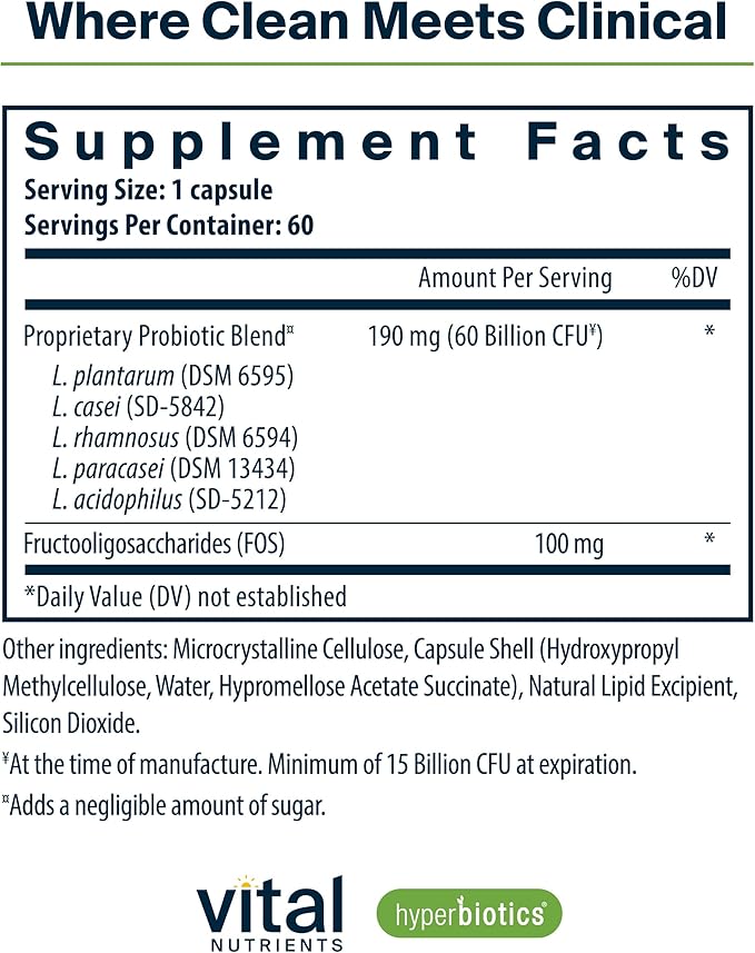 Hyperbiotics Vital Nutrients Prebiotic and Probiotic for Women and Men | 60 Billion CFU | Pre and Probiotics Supports Digestive Health, Constipation, Diarrhea, Gas & Bloating | 60 Vegan Capsules
