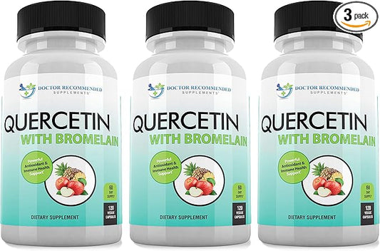 Quercetin 800mg w/Bromelain 165mg Per Serving- 120 Veggie Capsules-Full 60 Day Supply, Vitamin Supplement, Bioflavonoids, Gluten Free, Non-GMO (Pack of 3)