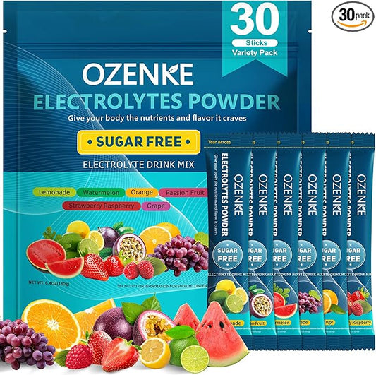 Electrolytes Powder Packets, 30 Sticks Hydration Packets Sugar Free, Electrolyte Drink Mix Travel Electrolyte Packets for Rapid Hydration, 6 Flavors