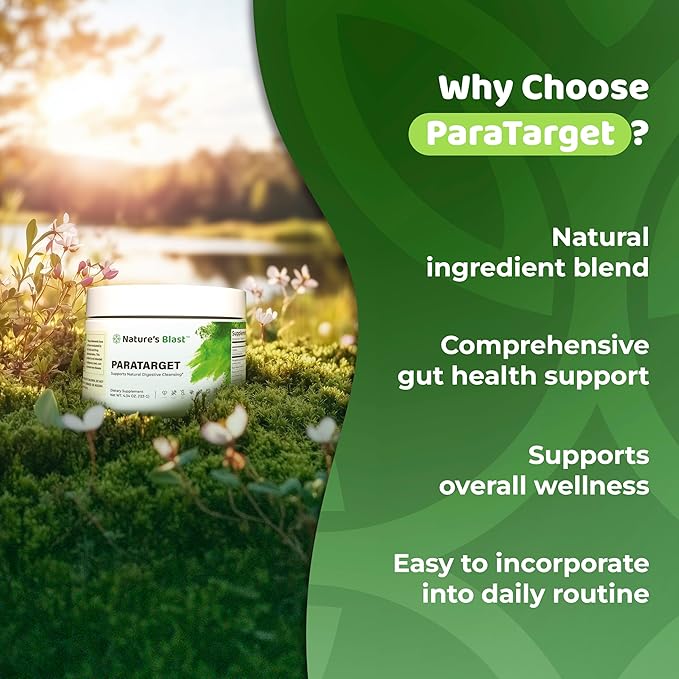 ParaTarget - Gut Health Formula - Intestinal Gut Cleanse Powder Supplement with Black Walnut, Wormwood, Turmeric & More - Natural Wellness Supplements for Women & Men - 30 Servings