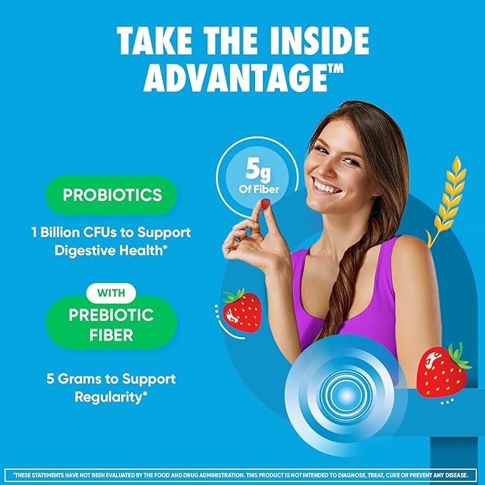 Digestive Advantage Prebiotic Fiber Gummies + Probiotics for Gut Health, 5g Prebiotic Fiber Plus 1 Billion CFU Probiotic, Supports Digestive Health & Regularity, (60ct Bottle) Strawberry Flavor*