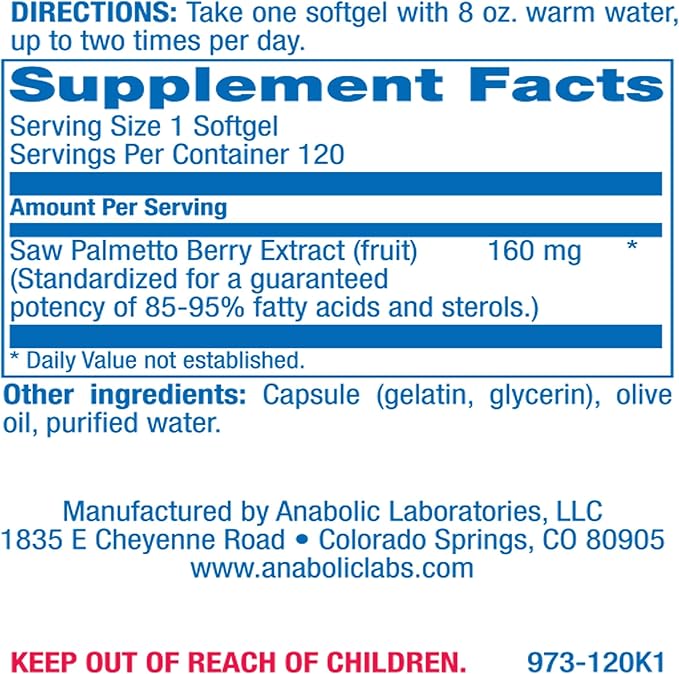 High Absorption Saw Palmetto for Men - Herbal Urinary and Prostate Health Supplement for Men with Saw Palmetto Extract - Non-GMO & Made in The USA in cGMP Facilities - Up to 120 Servings