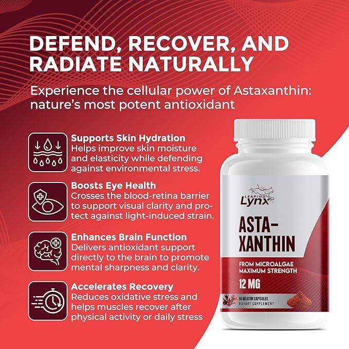 SUPER SUPPLEMENTS Astaxanthin 12mg, 60 Softgels, 2 Month Supply | Premium Astaxanthin Antioxidant | Fresh Microalgae Source | Supports Eye, Joint, Internal Circulation, Skin Health & Natural Tanning