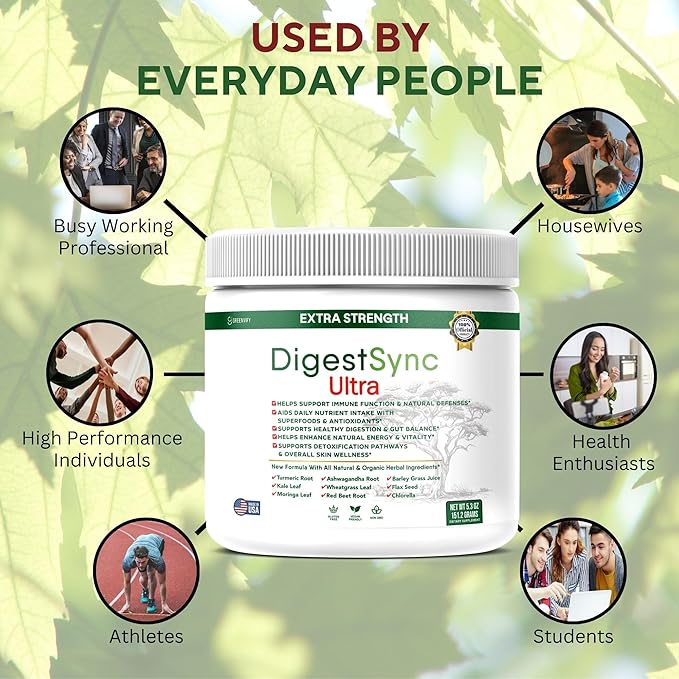 DigestSync Ultra Extra Strength Digestive Support Supplement with Organic Superfoods, 5.3 oz, 28 Servings (1)