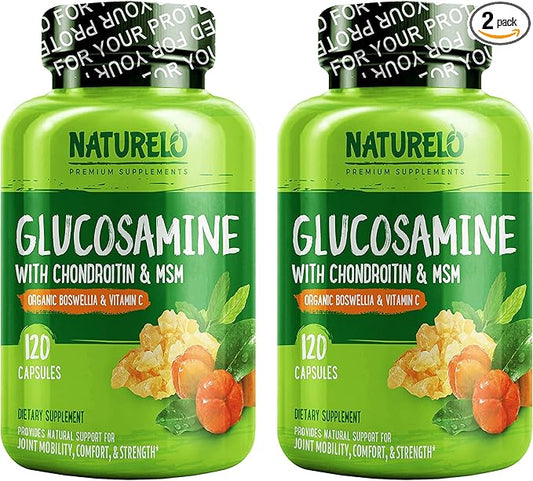NATURELO Glucosamine Chondroitin MSM with Boswellia and Vitamin C - Supplement for Joint Comfort, Mobility, and Strength - 120 Capsules (Pack of 2)