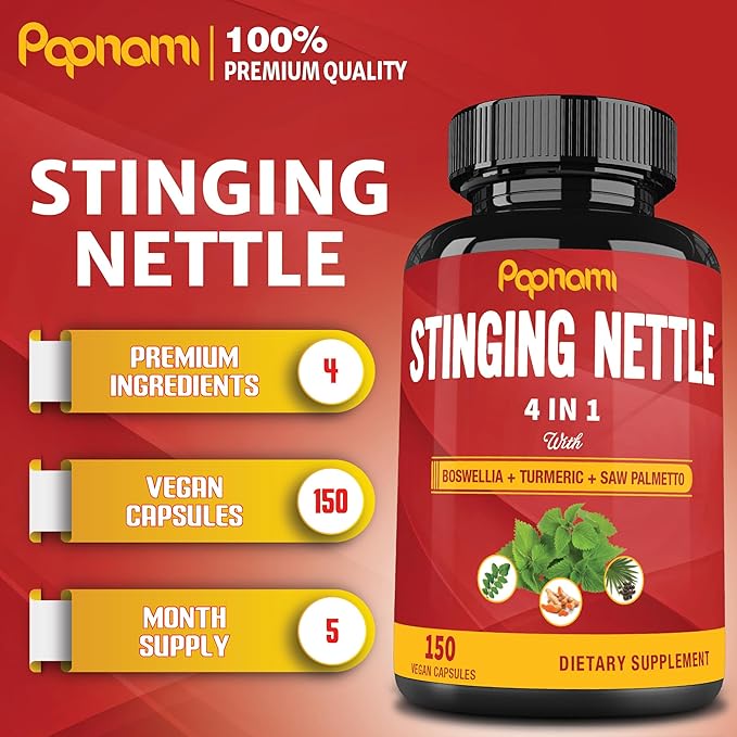 Stinging Nettle Extract Capsules - 4in1 Combined with Boswellia, Turmeric & Saw Palmetto - 150 Counts for 5 Months - Supports Joint, Body Management, Skin, Hair & Immunity