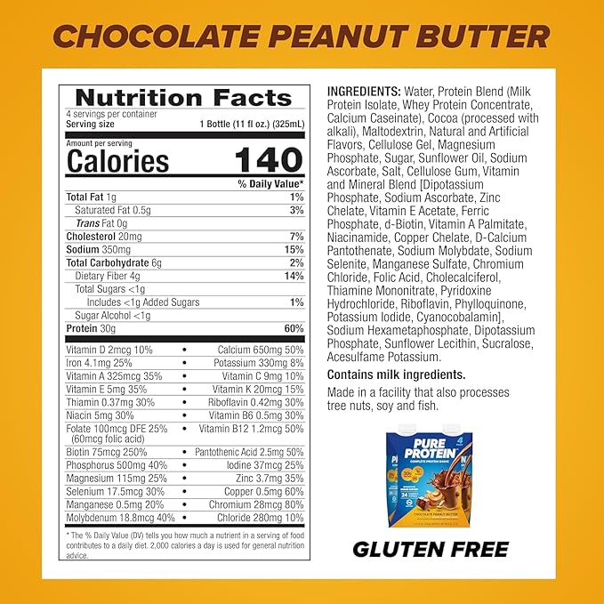 Pure Protein Protein Shake, 30g Complete Protein, Ready to Drink and Keto-Friendly, Vitamins A, C, D, and E plus Zinc to Support Immune Health, 11oz Bottles, 12 Pack, Variety Pack