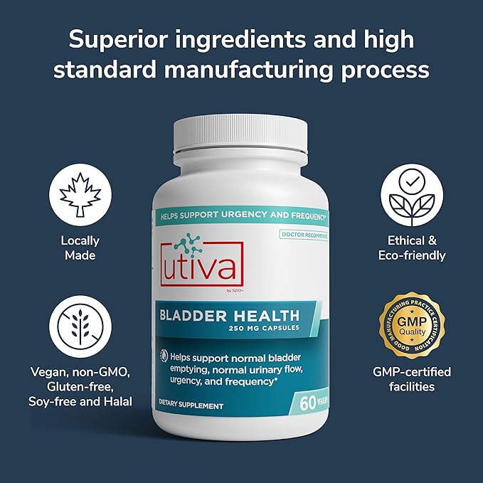 Utiva Bladder Health - Cranberry Pills for UTI support - Control Supplement for Overactive Bladder and Lower Urinary Tract Health - Clinically Proven to Reduce Frequency and Urgency - 60 Capsules