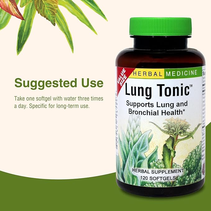 Herbs Etc. Lung Tonic - Lung Supplement for Bronchial Support - Healthy Breathing Support with Mullein, Horehound & Grindelia - 120 Softgels
