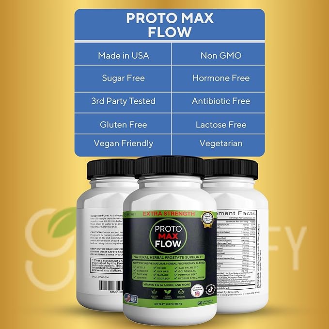 Proto Max Flow Extra Strength Prostate Support, Natural Herbal Supplement with Saw Palmetto, 60 Capsules (2)