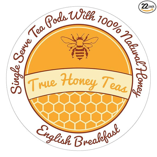 True Honey English Breakfast Tea Pods - Honey Crystals Blended in Every Tea Pod - Strong Antioxidant Support - All Natural Organic Herbal Caffeinated Tea 22 Count