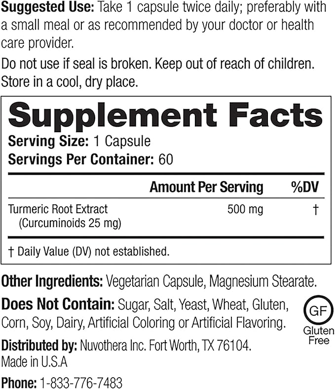 Super-Micronized Turmeric Curcumin Capsules 1-Month Supply Rapid Absorption, Whole Root, Non-GMO, Supports Joint, Skin, Gut Health & Antioxidants (60 Capsules)