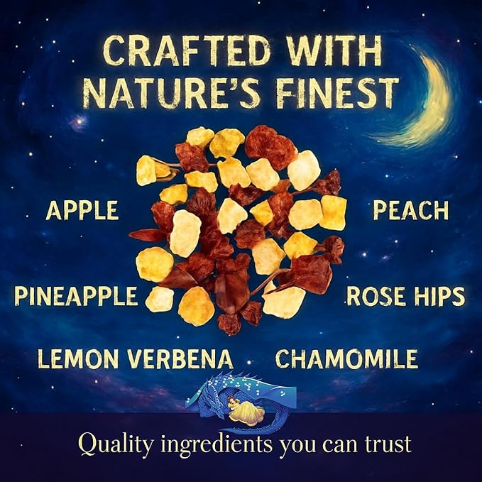 Bellasia Tea Sweet Dreams Cozy Kids Sleepy Time Tea – Relaxing Chamomile Herbal Blend with Real Peach & Pineapple Pieces | Soothing, Caffeine-Free Herbal Tea for Children – Promotes Calm Bedtime Routine | 20-25 Cups