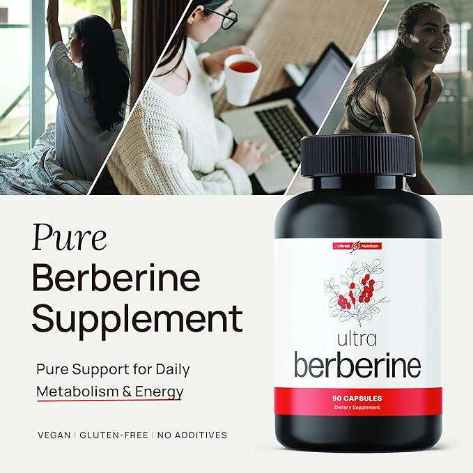 Ultra Berberine Supplement Capsules 600mg (1200mg to 1800mg Daily) – Pure Berberine HCL Supplement to Support Metabolism & Daily Vitality – Vegan, Gluten-Free Diet Supplements (90 Capsules)