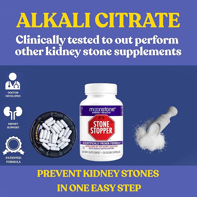 Stone Stopper Capsules, Kidney Stone Prevention, Calcium Oxalate Protector, Alkali Citrate Support Supplement, Developed by Urologists to Support Kidney Health, 6 Month Supply