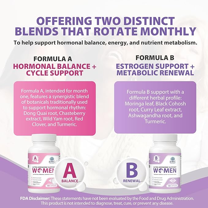 NWC Naturals Ultra-Hormone Support Combo, Hormone Harmony for Women & Rotating Hormone Balance for Women, 2-Pack (Formulas A + B, 360 Capsules) – Menopause & Cycle Support with B-Vitamins & Adaptogens