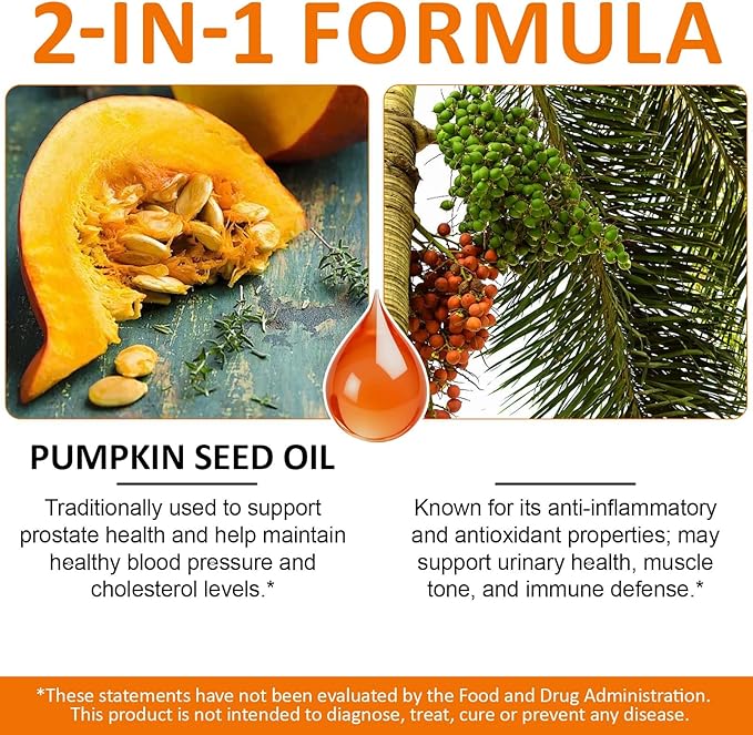 Pumpkin Seed Oil Capsules, 2-in-1 Formula with Saw Palmetto for Hair, 1000mg 300Softgels Rich in Fatty Acids | Supports Hair Heart