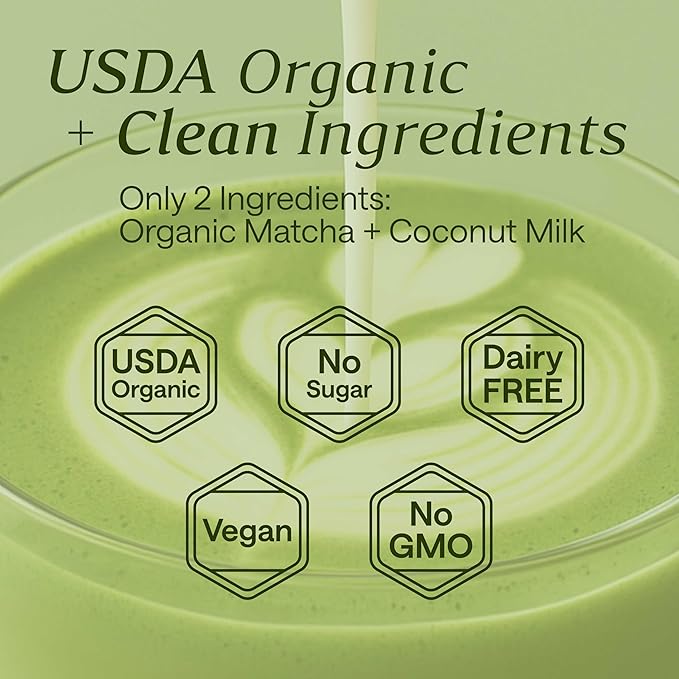 Organic Matcha Latte Powder & Coconut Milk Set – Ceremonial Grade First Harvest Matcha – USDA Organic Green Tea Sugar Free – Coffee Alternative (1.06 oz)