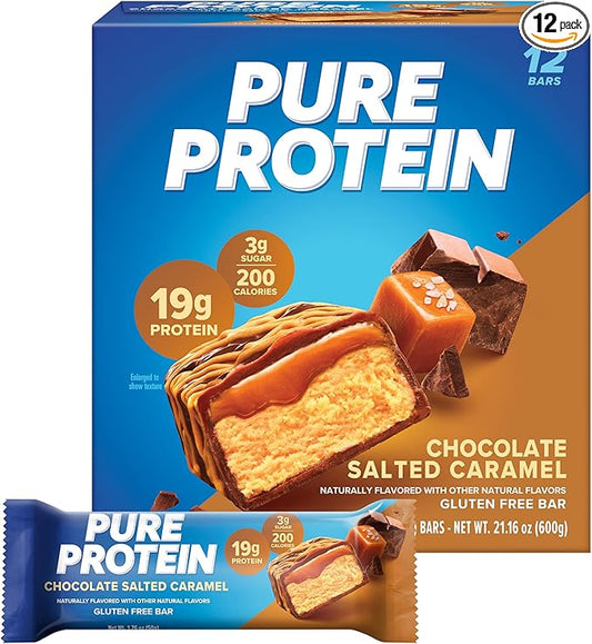 Pure Protein Bars, High Protein, Nutritious Snacks to Support Energy, Low Sugar, Gluten Free, Chocolate Salted Caramel, 1.76 oz., 12 Count (Pack of 1) (Packaging May Vary)