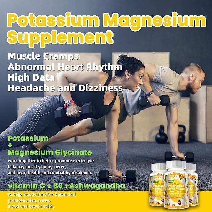 Potassium Magnesium Gummies,High Absorption Magnesium Glycinate,B6,D3,Potassium Citrate for Leg Cramps,Muscle,Electroyte for Adults Kids,Sugar-Free, 120 Gummies (Pineapple)