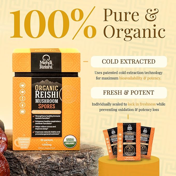 Organic Reishi Mushroom Spores 30 Servings - 100% Pure, Premium and Organic Spores-Ganoderma Lucidum, Lingzhi - High Potency Triterpenes (30 Grams)