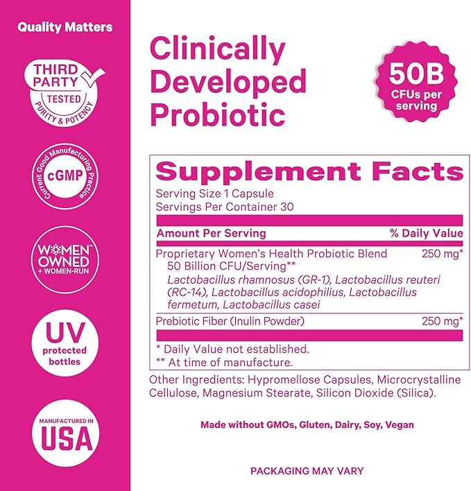 Pink Stork Women’s Probiotic Capsules – 50 Billion CFU Probiotics and Prebiotics – Supports Vaginal Flora, pH Balance, Gut Health, Mood + Digestive Wellness – Dairy-Free, Vegan, Non-GMO – 30 Count