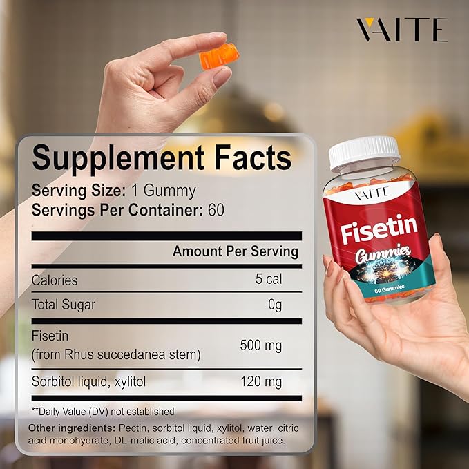 Fisetin Supplements 500mg - Gummy Supplement, Powerful Antioxidant Blend for Cellular Health Support - Vegan & Non-GMO Formula with Flavonoids & Plant Extracts, Boost Cognitive Function, 60 Gummies